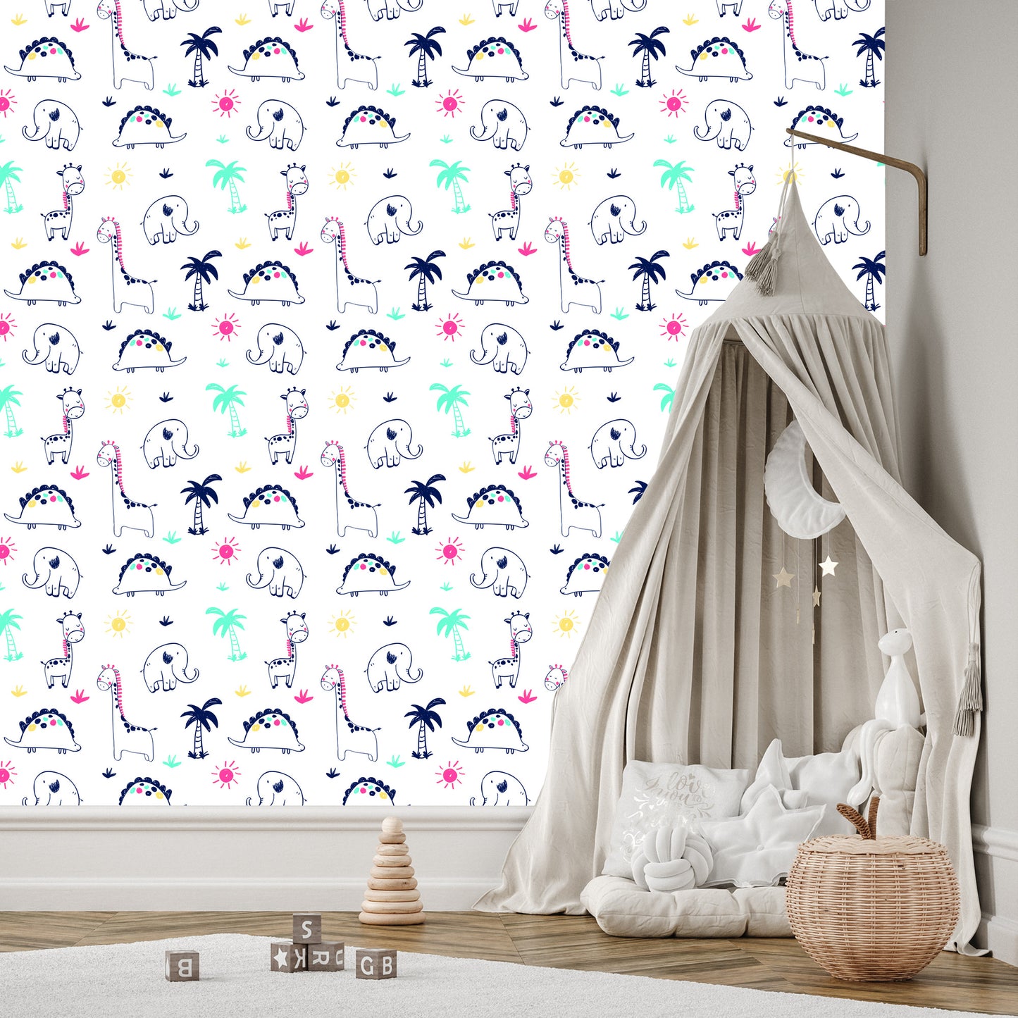Wallpaper For Children. Dinosaurs. Palms. Plants