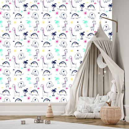Wallpaper For Children. Dinosaurs. Palms. Plants