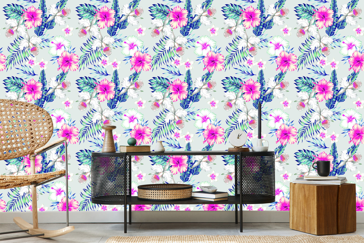 Wallpaper Exotic Flowers And Leaves