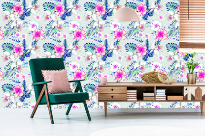 Wallpaper Exotic Flowers And Leaves