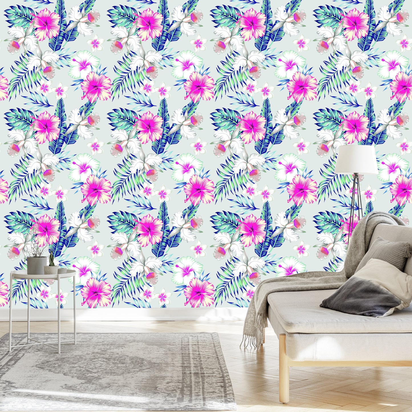 Wallpaper Exotic Flowers And Leaves