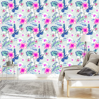 Wallpaper Exotic Flowers And Leaves