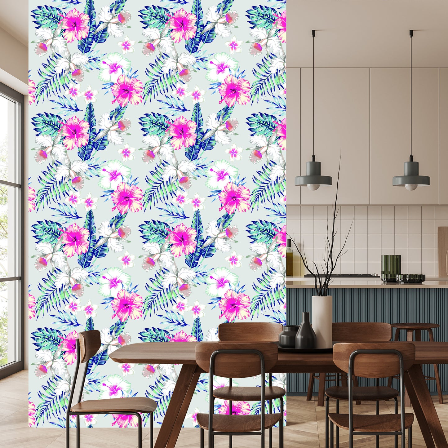 Wallpaper Exotic Flowers And Leaves