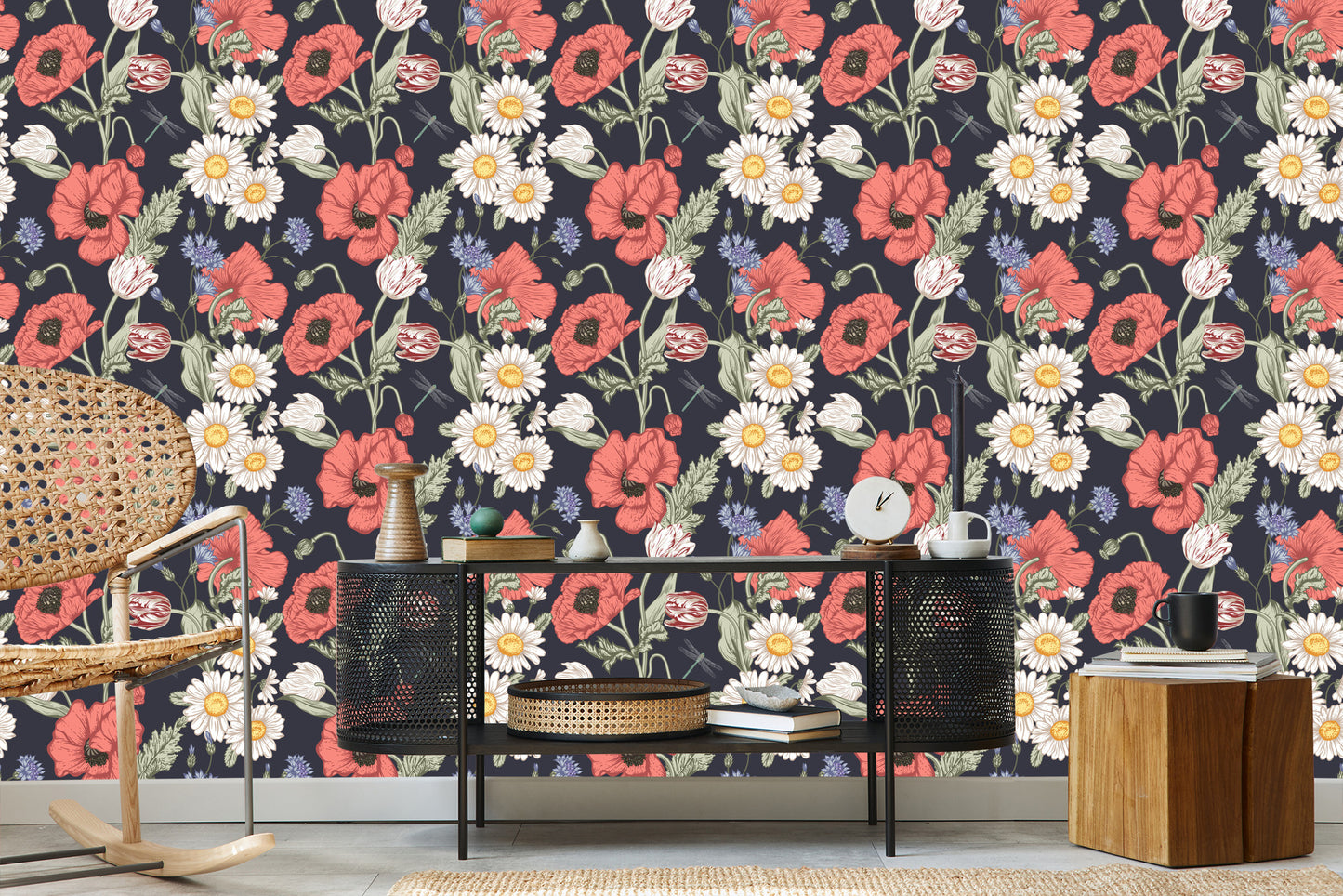 Wallpaper Tulips, Poppies, Cornflowers And Daisies