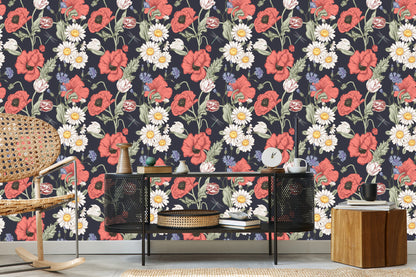 Wallpaper Tulips, Poppies, Cornflowers And Daisies