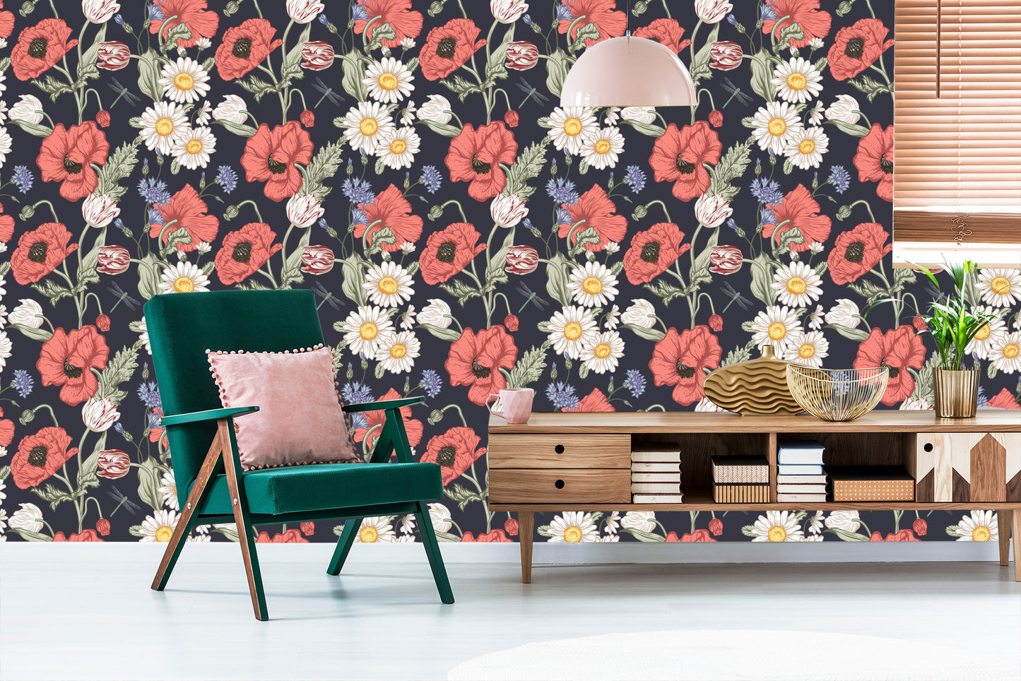 Wallpaper Tulips, Poppies, Cornflowers And Daisies