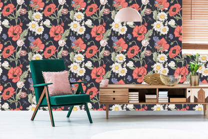 Wallpaper Tulips, Poppies, Cornflowers And Daisies