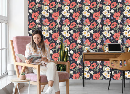Wallpaper Tulips, Poppies, Cornflowers And Daisies