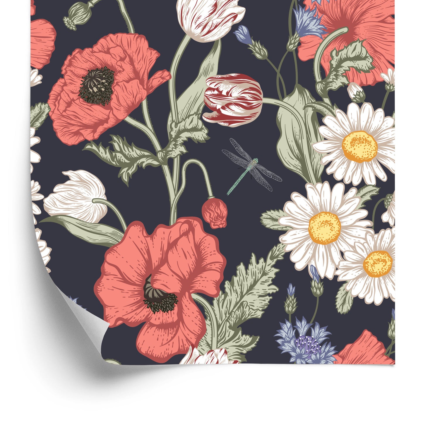 Wallpaper Tulips, Poppies, Cornflowers And Daisies