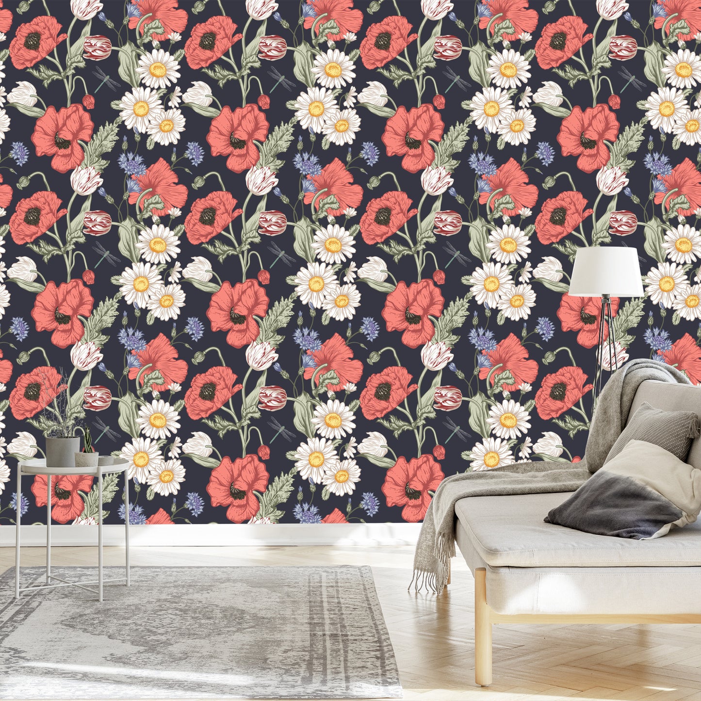 Wallpaper Tulips, Poppies, Cornflowers And Daisies