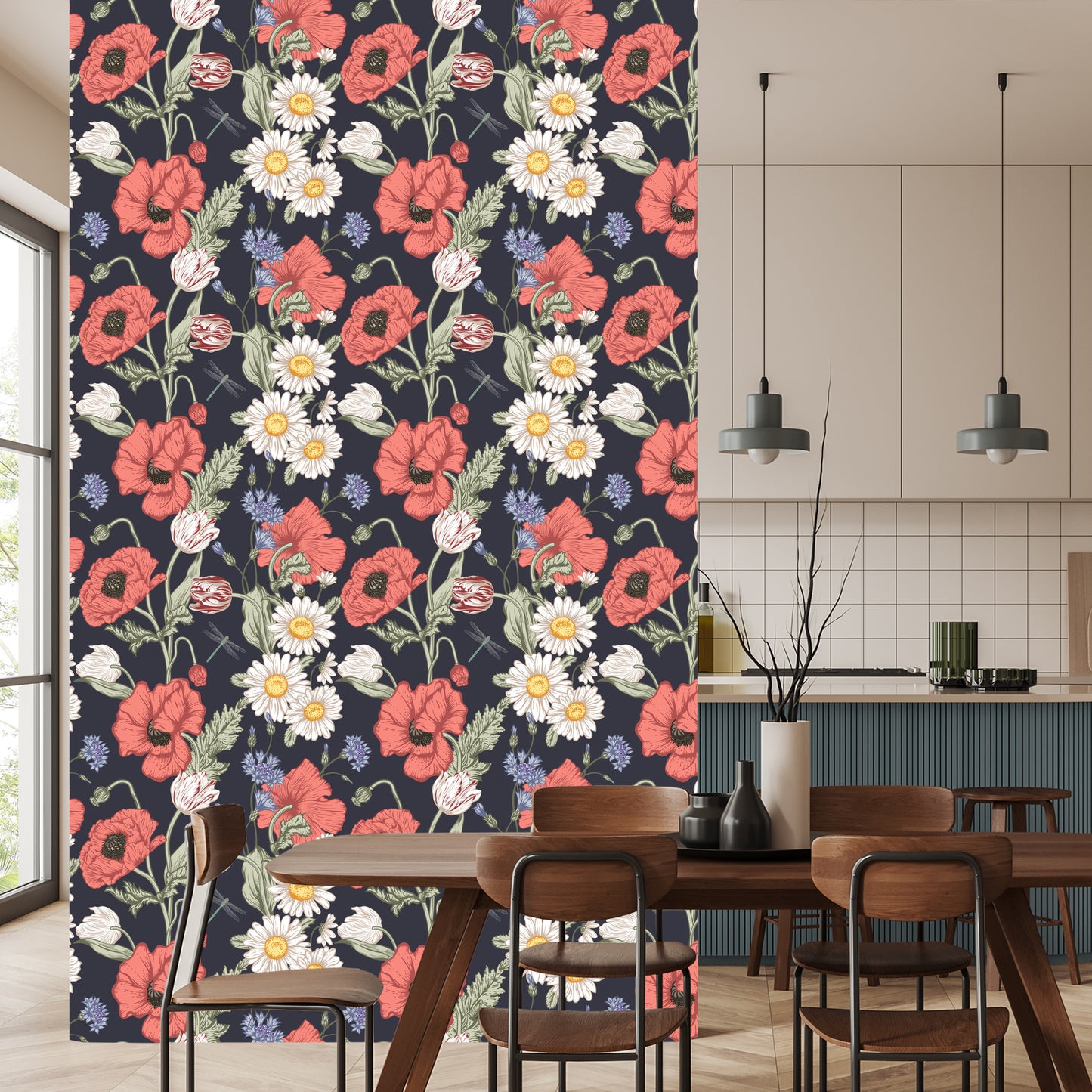 Wallpaper Tulips, Poppies, Cornflowers And Daisies