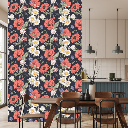 Wallpaper Tulips, Poppies, Cornflowers And Daisies