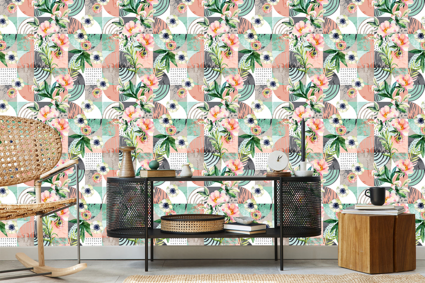Wallpaper Modernist Floral Patchwork