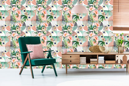 Wallpaper Modernist Floral Patchwork