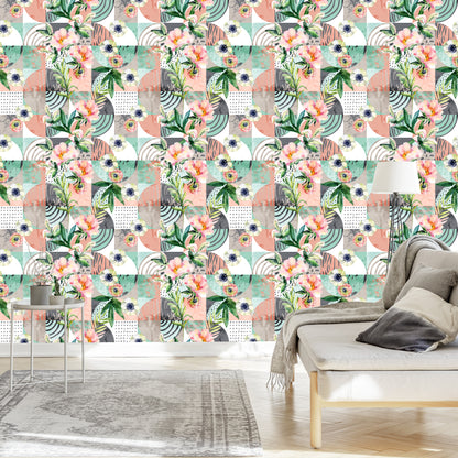 Wallpaper Modernist Floral Patchwork