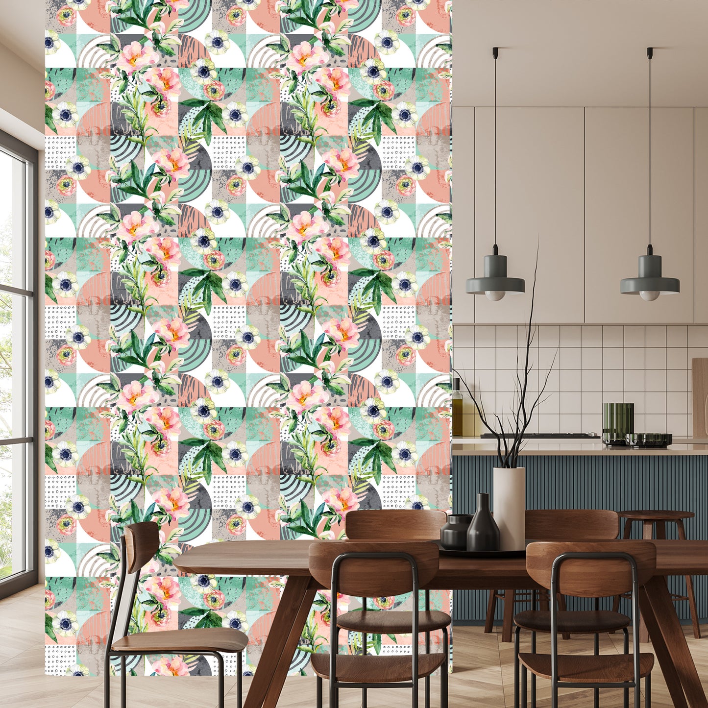 Wallpaper Modernist Floral Patchwork