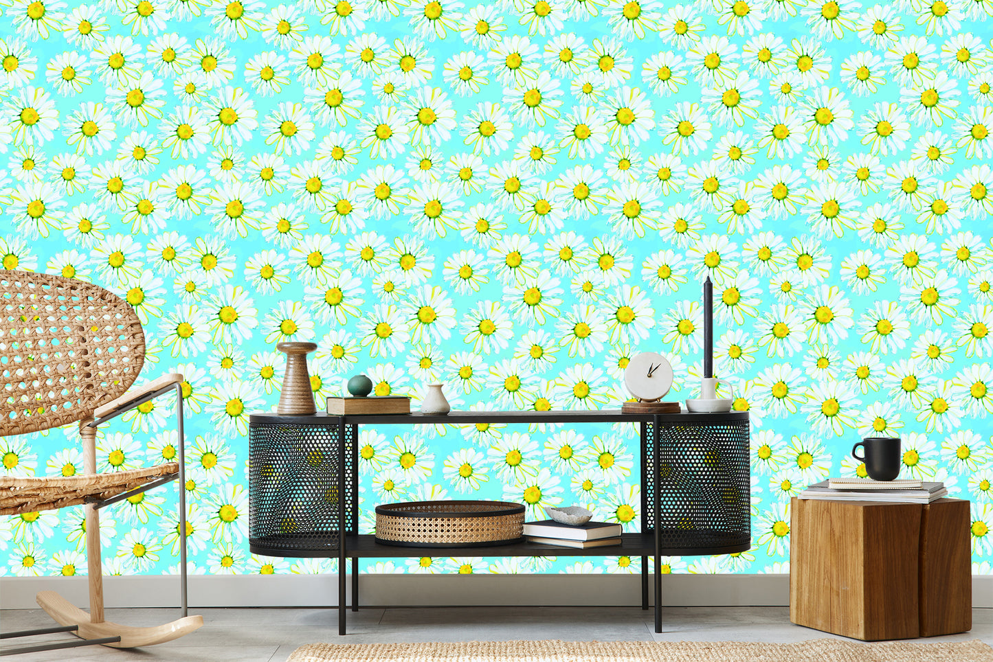 Wallpaper Daisies Painted With Watercolor