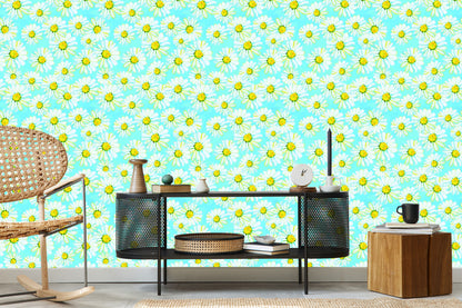 Wallpaper Daisies Painted With Watercolor