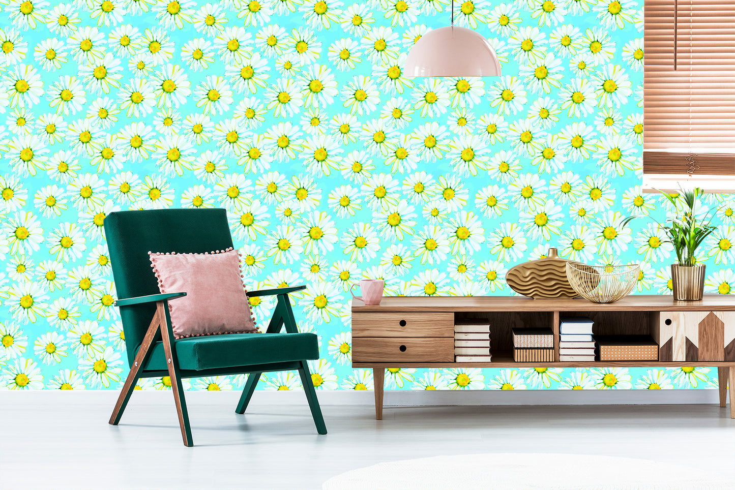 Wallpaper Daisies Painted With Watercolor
