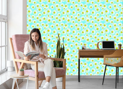 Wallpaper Daisies Painted With Watercolor