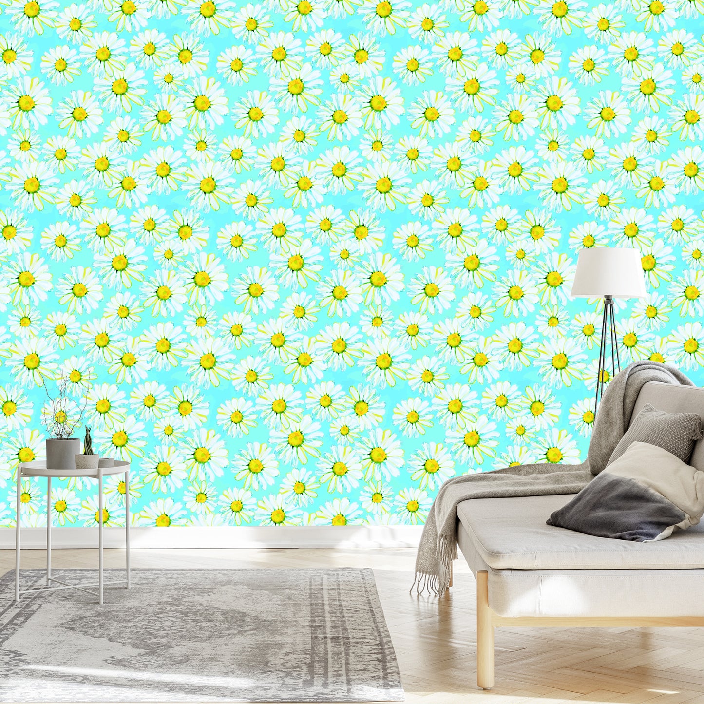 Wallpaper Daisies Painted With Watercolor