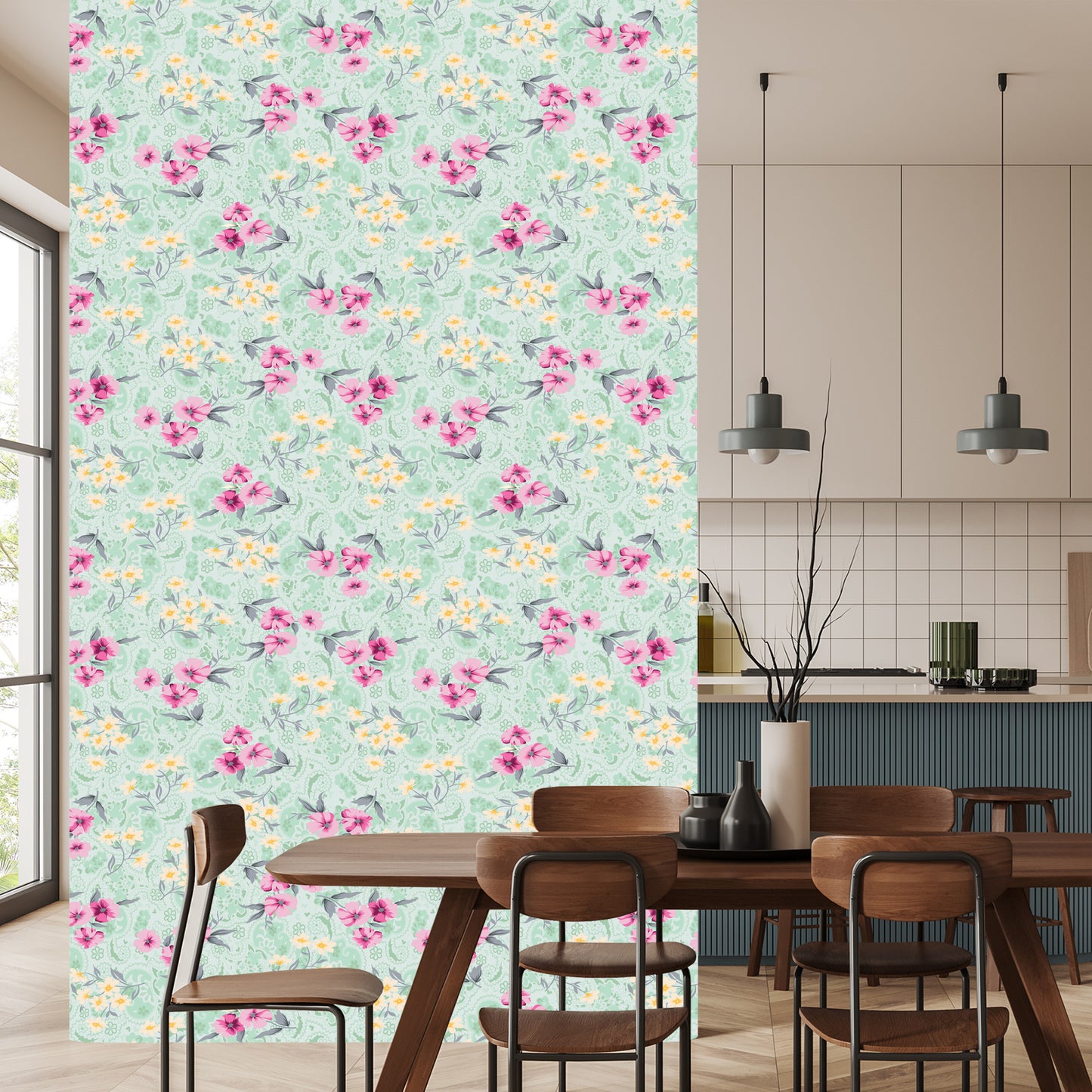 Wallpaper Colorful Floral Pattern