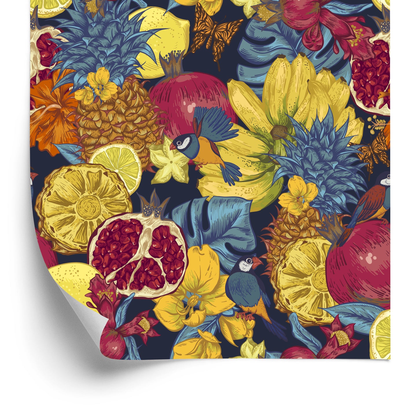 Wallpaper Exotic Fruits, Flowers And Birds