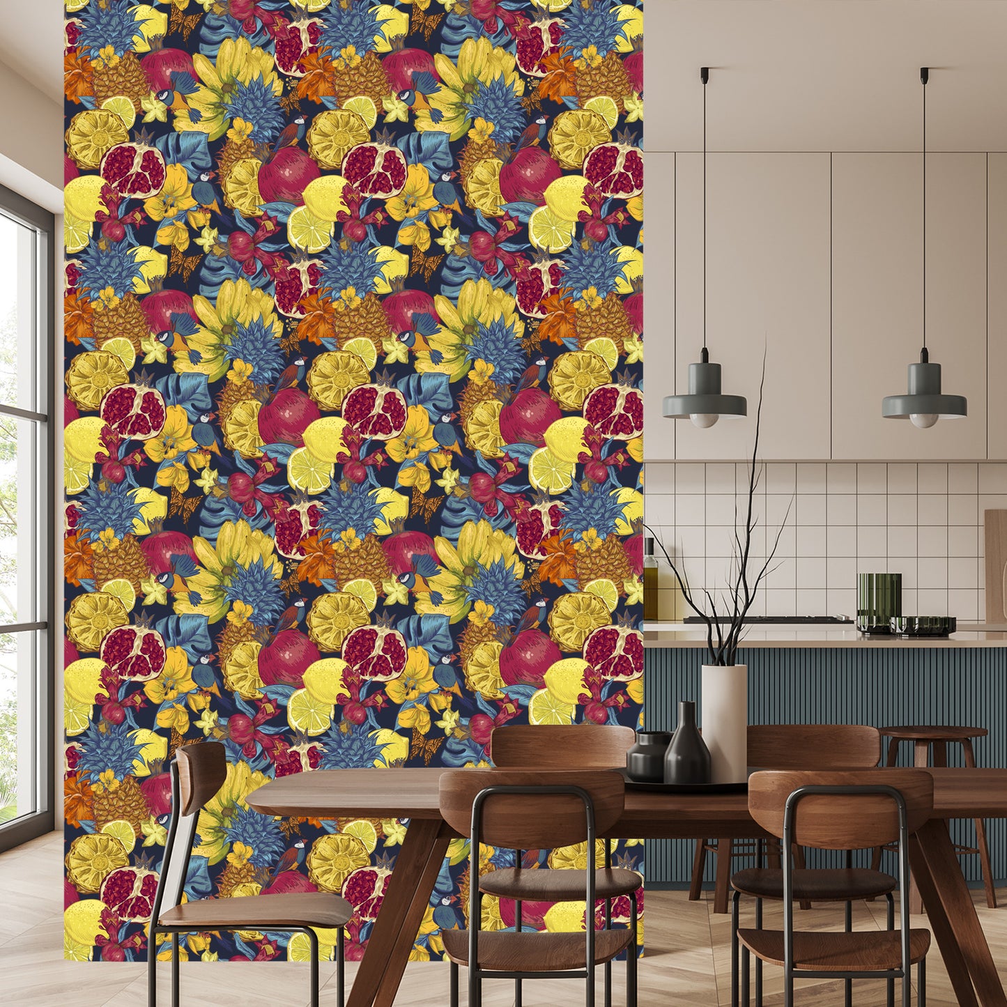 Wallpaper Exotic Fruits, Flowers And Birds