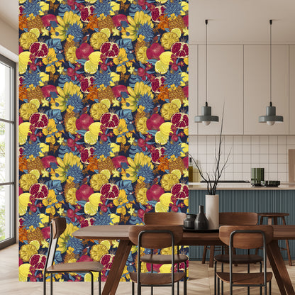 Wallpaper Exotic Fruits, Flowers And Birds