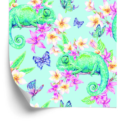 Wallpaper Chameleons, Butterflies And Flowers