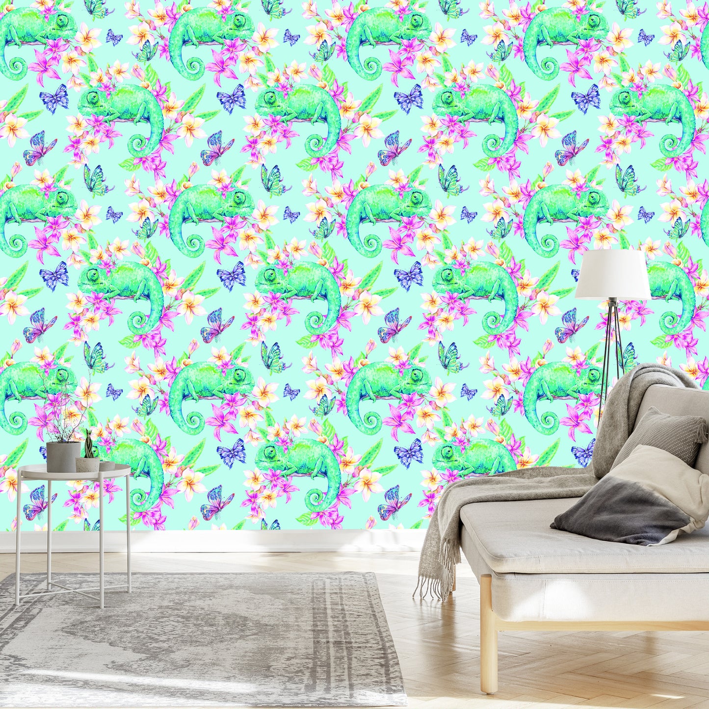Wallpaper Chameleons, Butterflies And Flowers