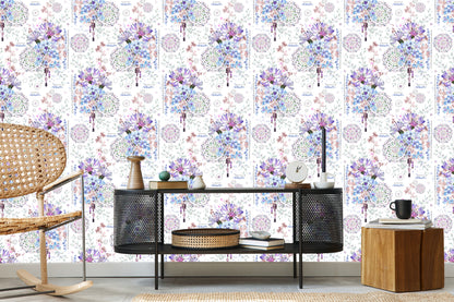 Wallpaper Modern Flowers And Watercolor Ornaments