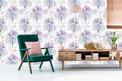 Wallpaper Modern Flowers And Watercolor Ornaments