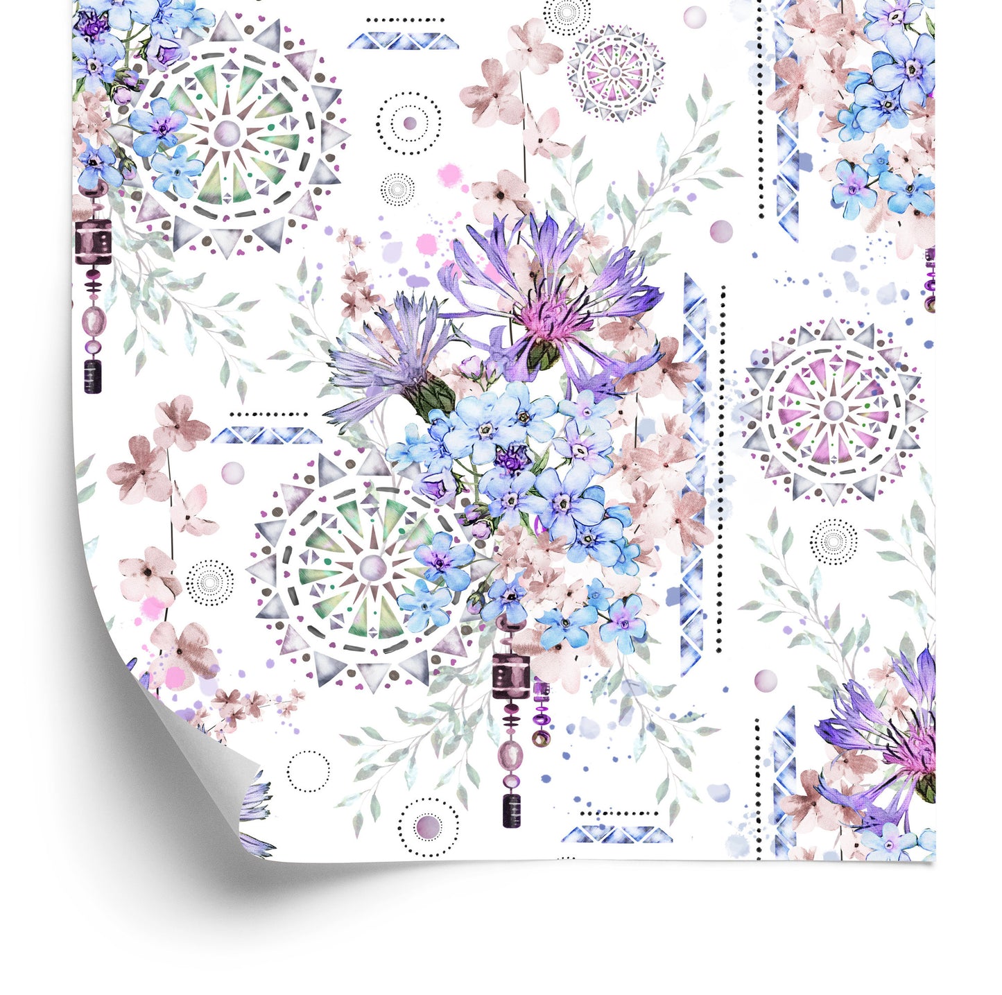 Wallpaper Modern Flowers And Watercolor Ornaments