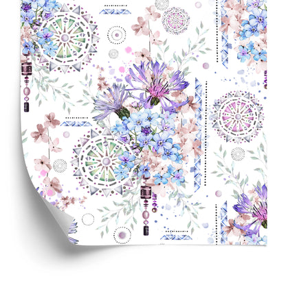 Wallpaper Modern Flowers And Watercolor Ornaments