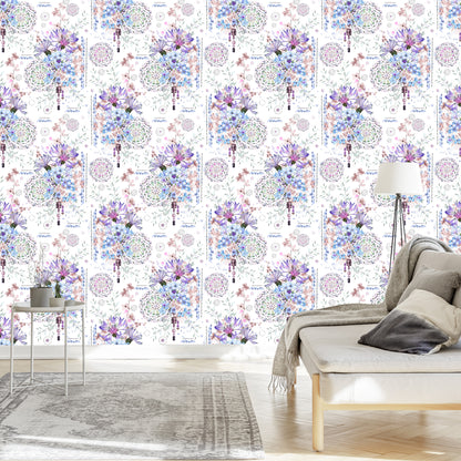 Wallpaper Modern Flowers And Watercolor Ornaments