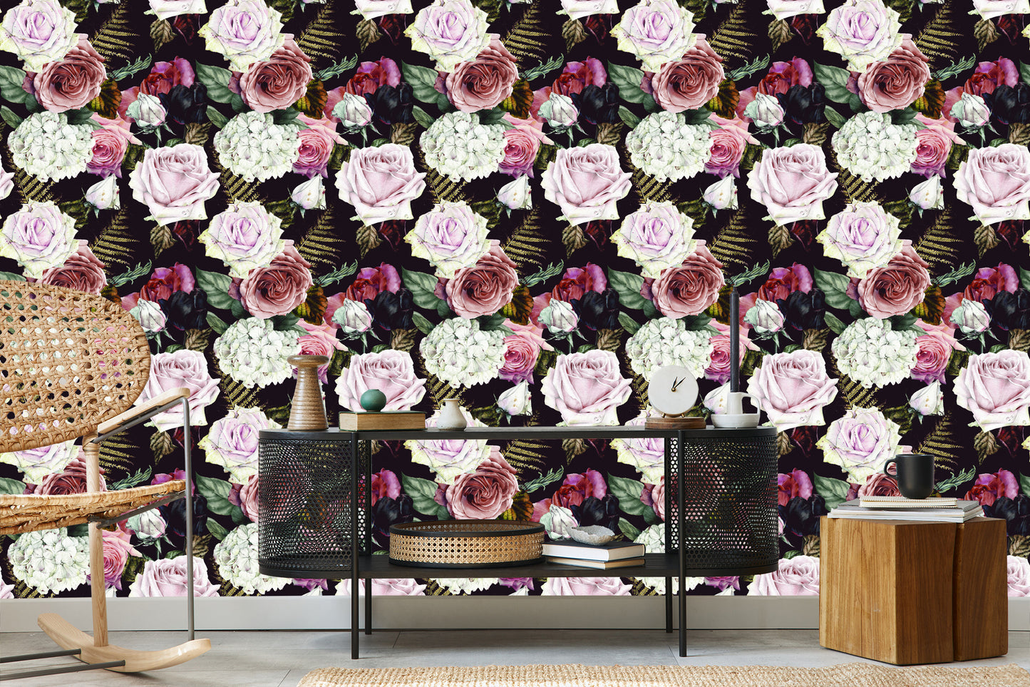 Wallpaper Roses, Fern Leaves