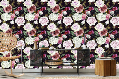 Wallpaper Roses, Fern Leaves