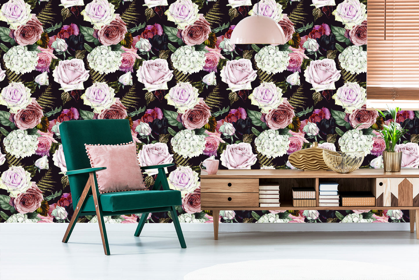 Wallpaper Roses, Fern Leaves