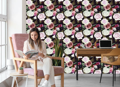 Wallpaper Roses, Fern Leaves