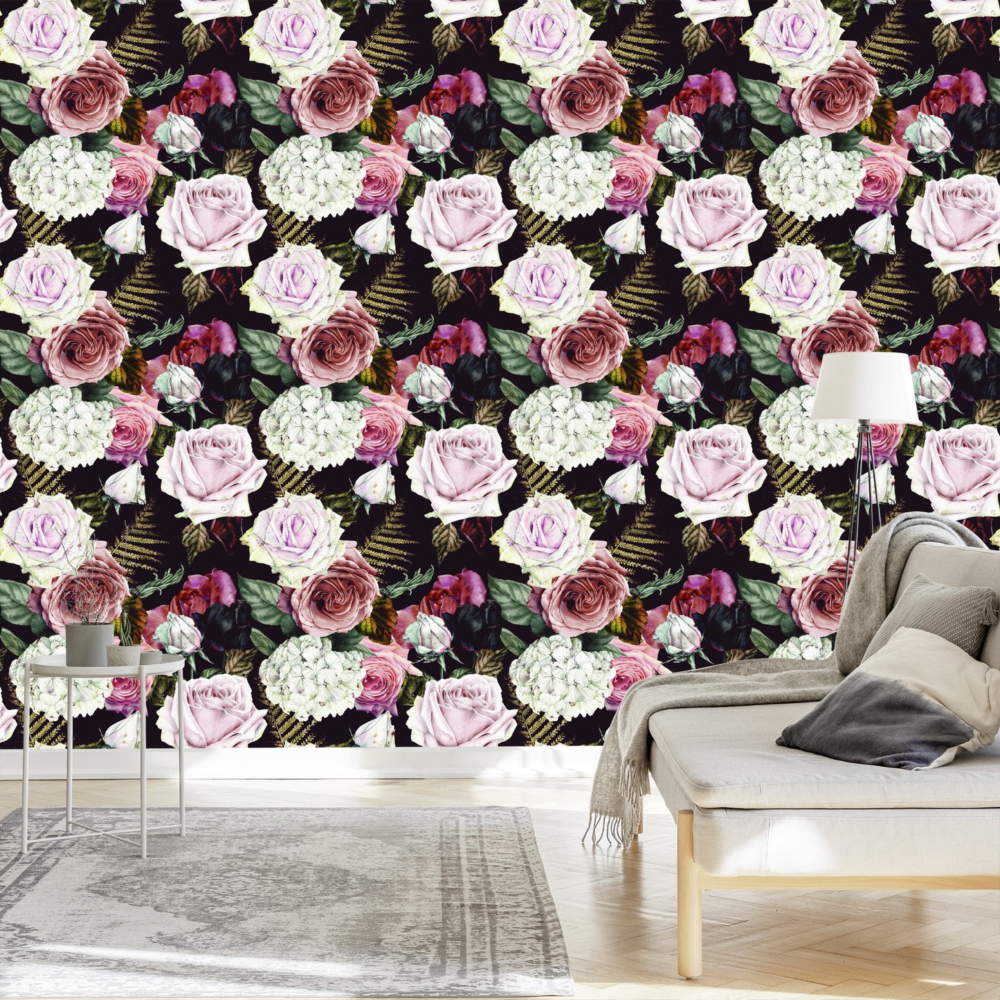 Wallpaper Roses, Fern Leaves