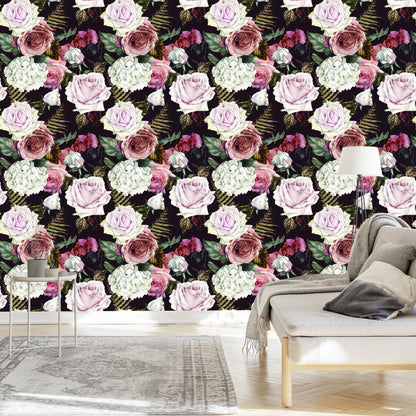 Wallpaper Roses, Fern Leaves