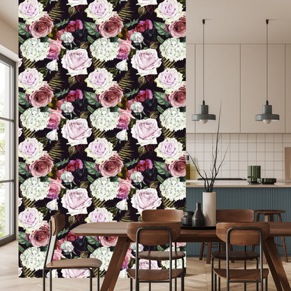 Wallpaper Roses, Fern Leaves