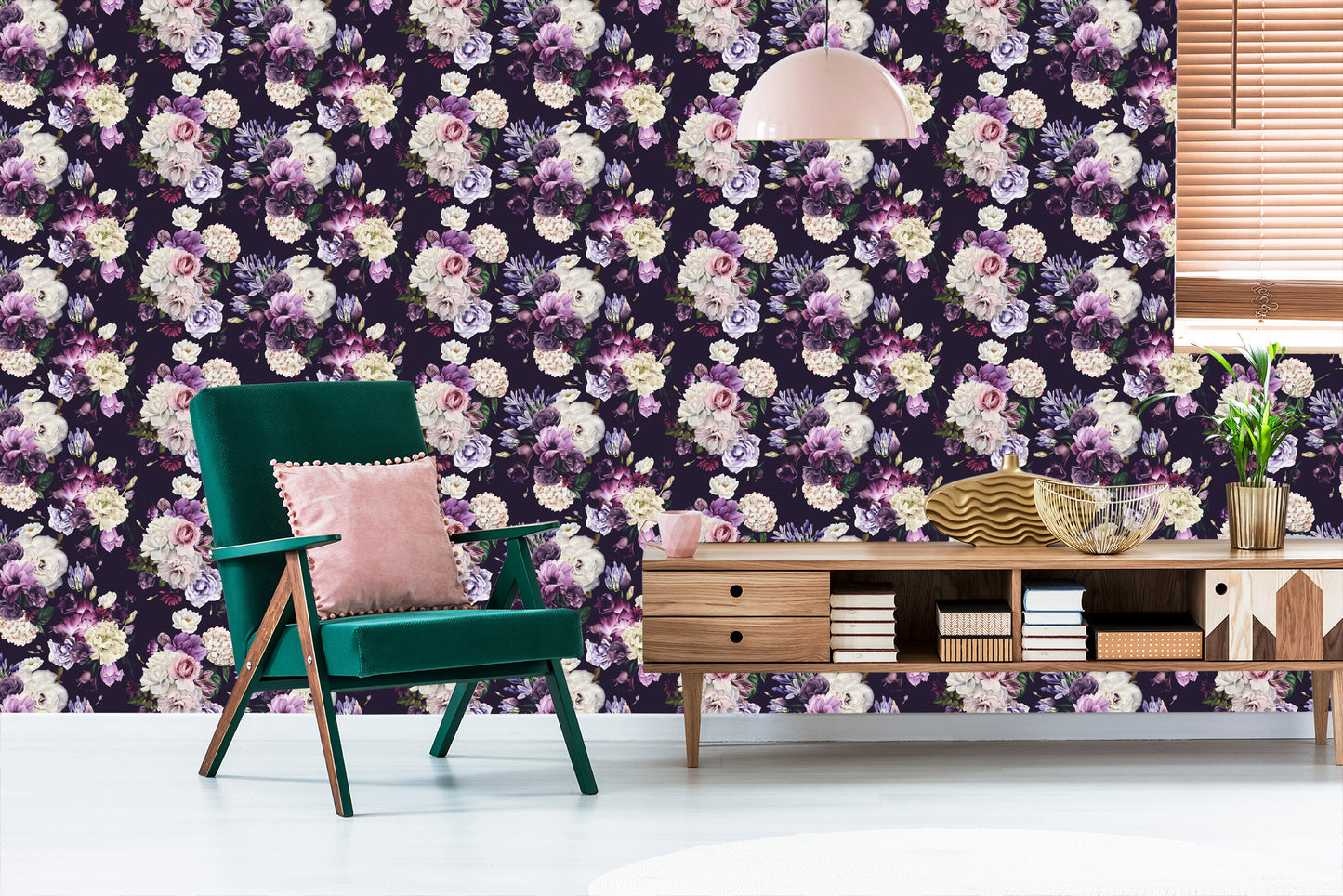 Wallpaper Peonies In Shades Of Violet