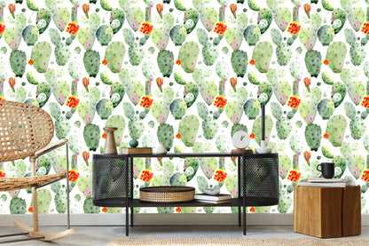 Wallpaper Cacti With Spots And Flowers