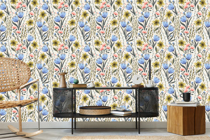 Wallpaper Wildflowers In Vintage Style