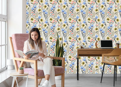 Wallpaper Wildflowers In Vintage Style