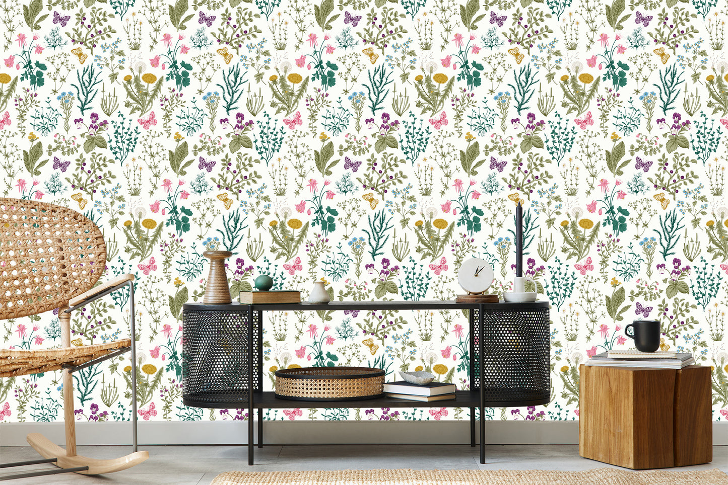 Wallpaper Wild Flowers With Butterflies