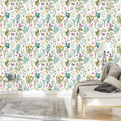 Wallpaper Wild Flowers With Butterflies