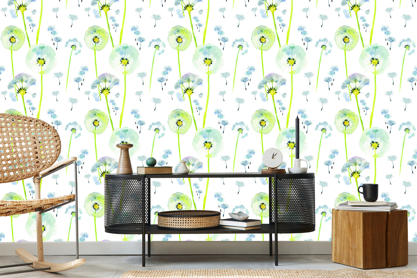 Wallpaper Colorful Dandelions Painted With Watercolors